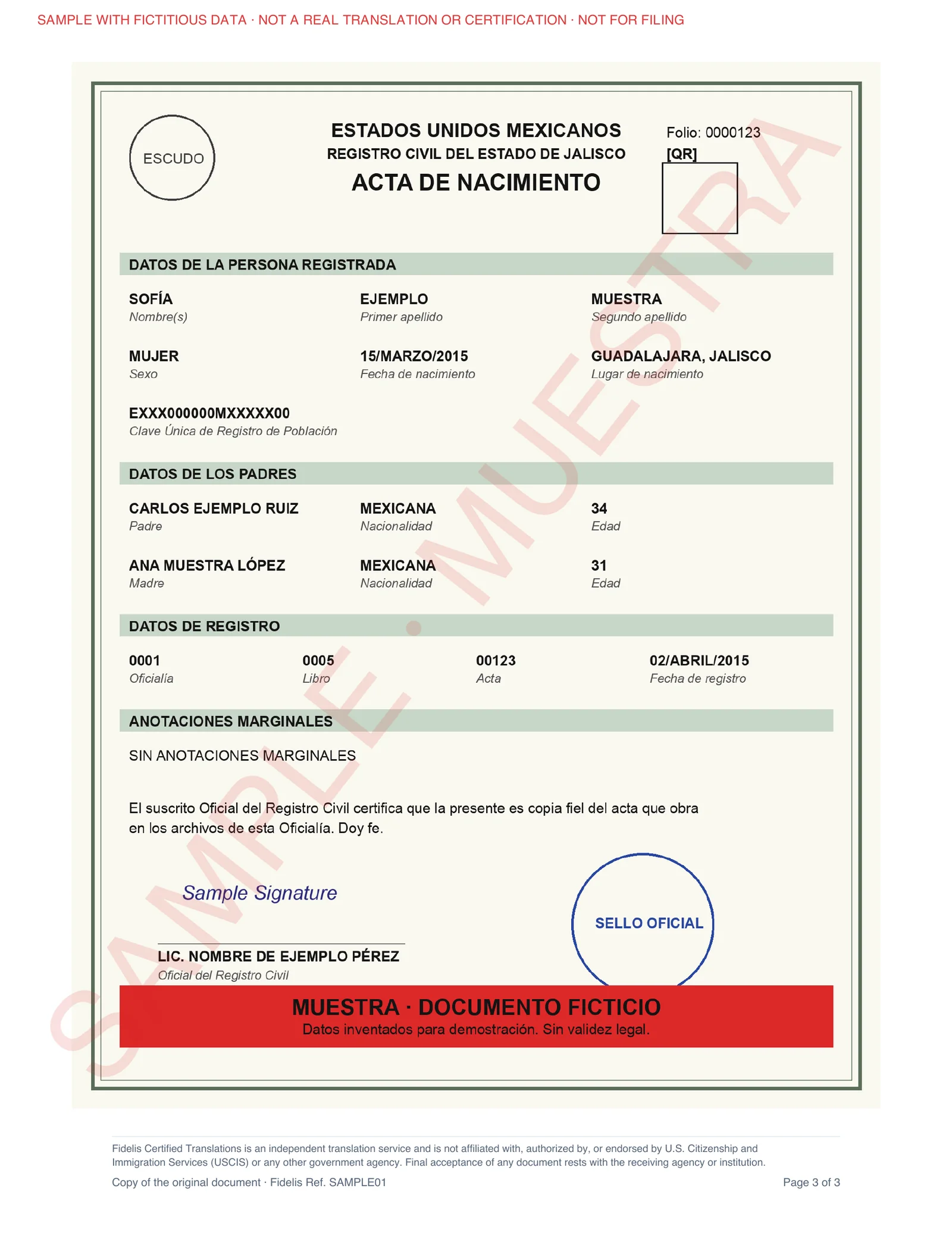 1. Original birth certificate (Spanish)