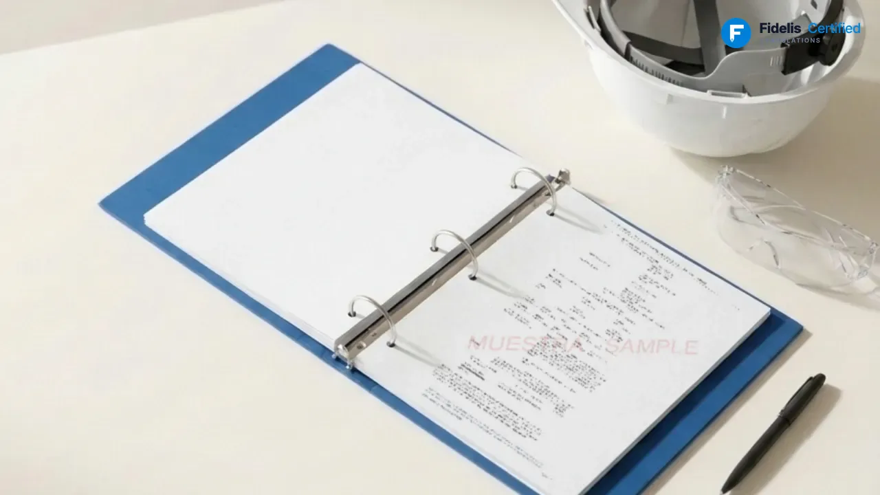 Certified translation in mirror layout on a Fidelis blue folder